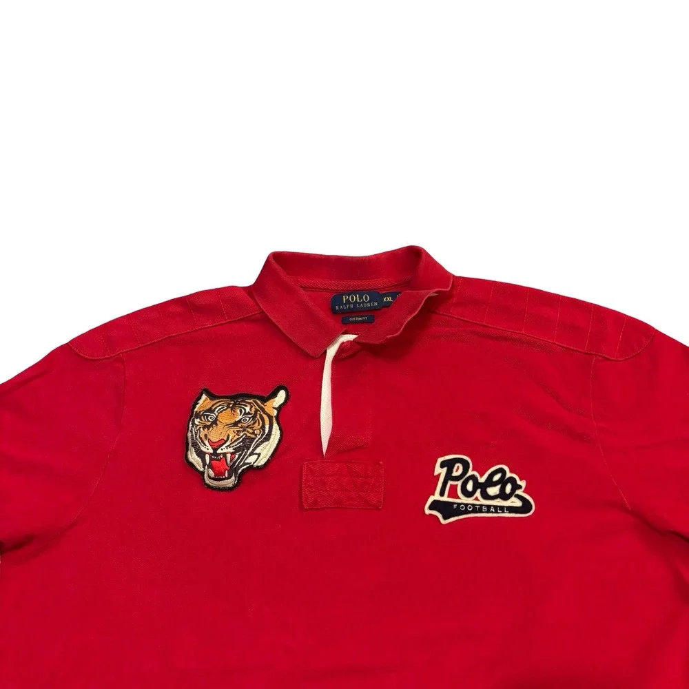 Polo Ralph Lauren Red Tiger Football‎ Patch Custom Fit Rugby Polo Shirt XXL Mens
